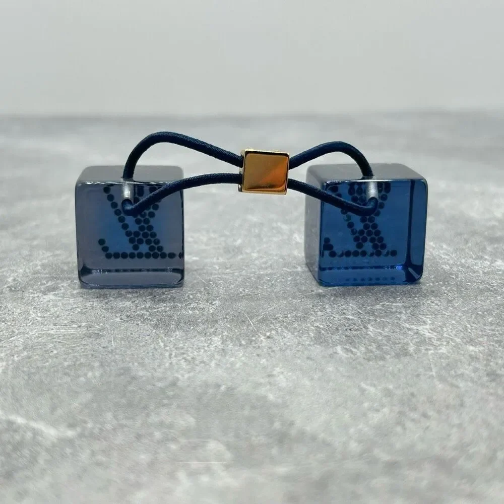 Louis Vuitton Monogram Blue Hair Cubes Rhinestone Pony Tail Hair Tie Accessory
